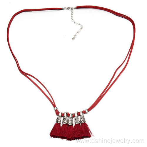 Leather Cord Necklace Alloy Tassel Necklaces For Women